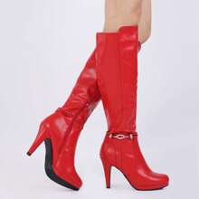 Women's Milann Black Knee High High Heel Boots - 紅色 - 查看 3