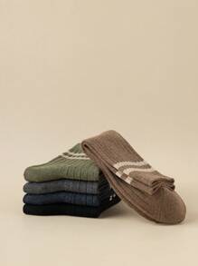 1雙/咖啡色男士長筒襪,簡單厚實透氣抗臭吸汗保暖襪子,適用於秋冬季節 - 咖啡棕 - 查看 9