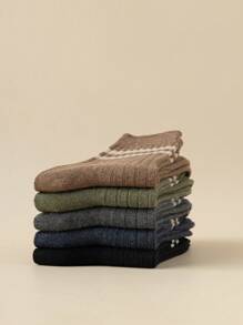 1雙/咖啡色男士長筒襪,簡單厚實透氣抗臭吸汗保暖襪子,適用於秋冬季節 - 咖啡棕 - 查看 10