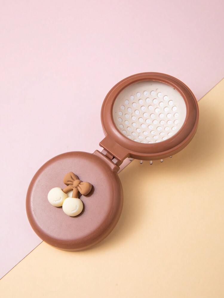 1 件裝奶茶色可愛迷你便攜式氣墊梳子帶可折疊氣囊、按摩器和鏡子適合兒童和女孩 - 奶咖色 - 查看 2