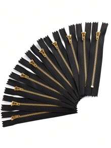 5pcs/pack Copper Jeans Zipper, Black, For Pants - Black - View 3