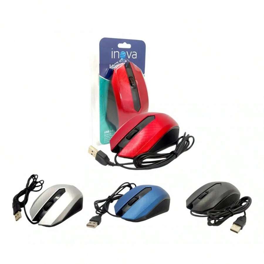 Mouse Óptico 3D INOVA MOU-20057 / 6909 1000dpi Usb 3.0 Com fio ORIGINAL - Vermelho - Visão 1