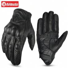 MJMOTO Summer Motorcycle Gloves Leather With Hole Men Motorbike Riding Gloves Touch Screen Breathable Motocross Anti Fall Black Protector - Black - View 1