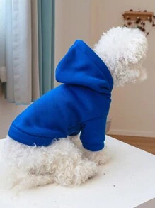1 Quần Áo Thú Cưng Áo Có Mũ, Trang Phục Mùa Đông Mềm Mại & Thoải Mái Cho Chó Và Mèo, Áo Trùm Lông Cừu Trơn Màu Cho Chó Nhỏ Và Vừa - Xanh đậm - Xem 2