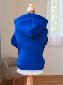 1 Quần Áo Thú Cưng Áo Có Mũ, Trang Phục Mùa Đông Mềm Mại & Thoải Mái Cho Chó Và Mèo, Áo Trùm Lông Cừu Trơn Màu Cho Chó Nhỏ Và Vừa - Xanh đậm - Xem 4