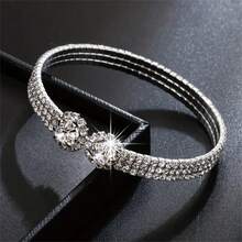 3行數全水鑽裝飾手環適用於女性時尚配件