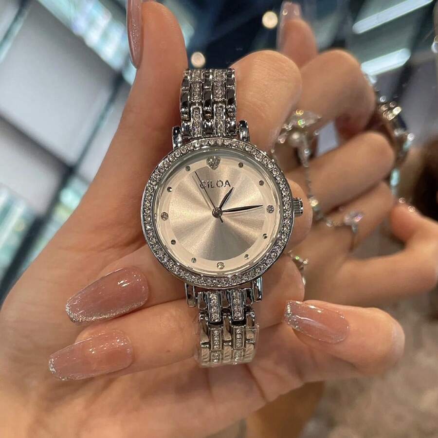 Đồng hồ nữ Niche nhẹ CILOA Xiluoou, 2023 Đồng hồ thạch anh đính r'hi mới dành cho nữ - Bạc - Xem 1