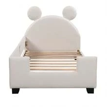 Nestfair Twin Size Upholstered Daybed with Carton Ears Shaped Headboard