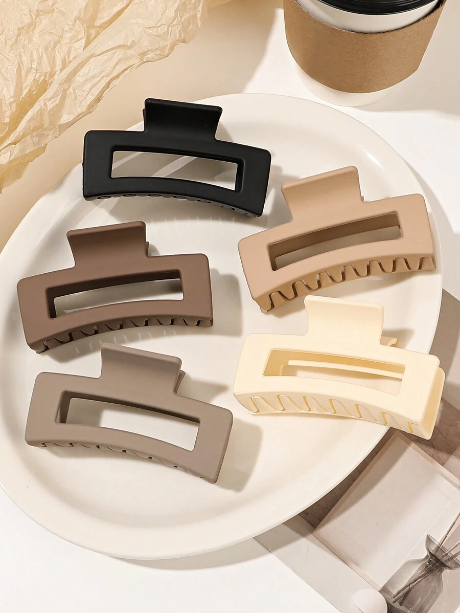 5pcs/set Gradient Coffee Color Minimalistic Matte Square Hair Claw For Medium Hair (8.5cm) - Multicolor - View 1