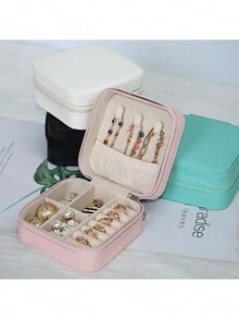 1pc Earrings Rings Necklaces Organizer Jewelry Display Travel Storage Case - Pink - View 4