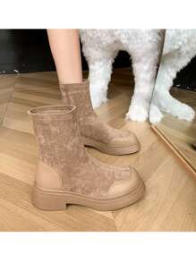 1pair Casual Korean Style Fashionable Girls' Boots - Khaki - View 5