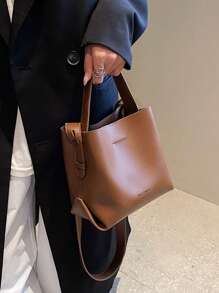 Fashion Women's Brown Handbag, Simple Minimalist PU Leather Retro Mini Bucket Bag, Versatile Shoulder Crossbody Bag Suitable For Shopping And Daily Use