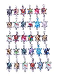 10pcs Mixed Color Sold Printed Oil Drip Alloy Turtle Pendant, Double Hole Connector For Diy Bracelet And Necklace Making - Multicolor - View 1