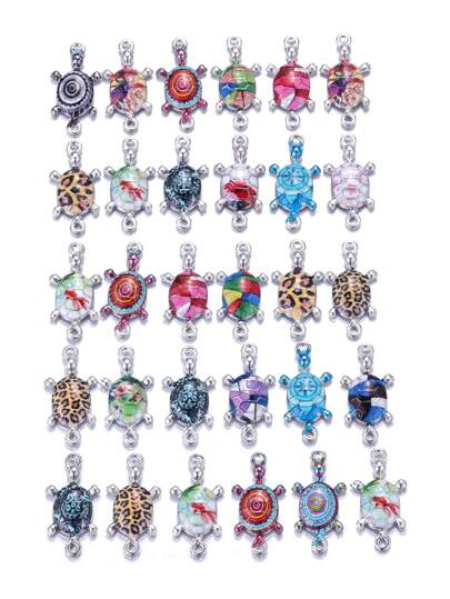 10pcs Mixed Color Sold Printed Oil Drip Alloy Turtle Pendant, Double Hole Connector For Diy Bracelet And Necklace Making