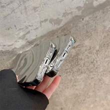 高級電鍍銀3D愛心水紋手機殼，適用於 iPhone 15 14 13 12 11 Pro Max手機殼，柔軟矽膠防震外殼 - 銀色 - 查看 4