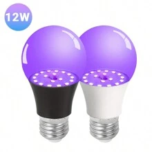 1入/2入12w Led紫外線灯泡,ac 85-265v,uva級別385-400nm,可在萬聖節、聖誕節、生日派對、螢光海報、身體彩繪、水族館、家居裝飾等場合發光 - 彩色 - 查看 2