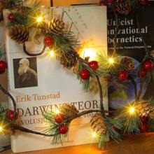 Christmas Garland Lights String, Red Berries Pine Cones Pine Needles, Xmas Decorative Lights For Home Table Fireplace Christmas Decor Christmas Gift Thanksgiving Christmas Tree Decor Ornaments Christmas Light Bedroom Decor Home Decor Party Decor Holiday Festival Room Decor