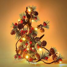 Christmas Garland Lights String, Red Berries Pine Cones Pine Needles, Xmas Decorative Lights For Home Table Fireplace Christmas Decor Christmas Gift Thanksgiving Christmas Tree Decor Ornaments Christmas Light Bedroom Decor Home Decor Party Decor Holiday Festival Room Decor