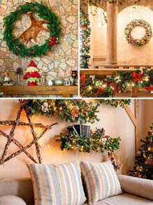 17 厘米 7 叉人造松枝逼真圣诞松针 DIY 花环场景装饰节日配件礼品盒装饰生日派对（10 件），圣诞节 - 綠色 - 查看 10