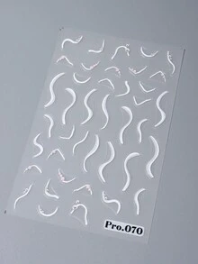 FULL BEAUTY 2入組5d白色條紋指甲貼紋,幾何波浪曲線黏貼貼花,法式指甲藝術diy設計 - 彩色 - 查看 2