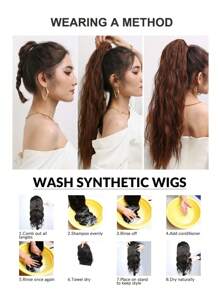 長捲馬尾夾式假髮,自然合成髮料女士盤髮束黑色 - Dark Brown - 查看 9