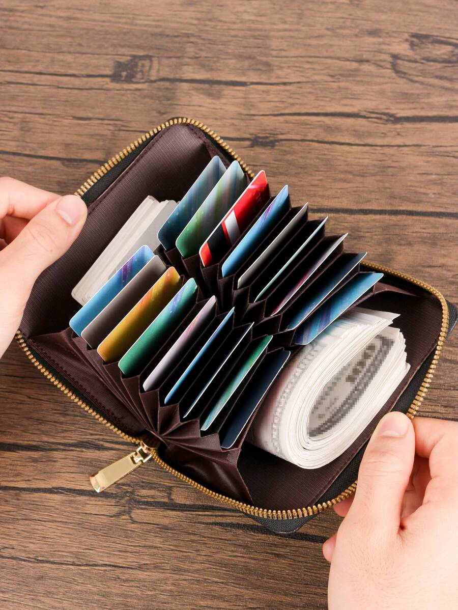 新款時髦商業和極簡卡包皮夾適合男士便攜多槽卡包禮品套裝附卡套適合男士 - 黑色 - 查看 1