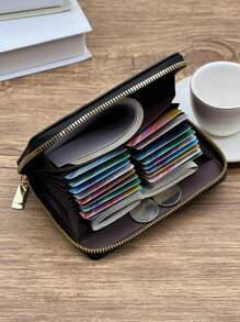 新款時髦商業和極簡卡包皮夾適合男士便攜多槽卡包禮品套裝附卡套適合男士 - 黑色 - 查看 4