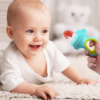 1入組嬰兒水果餵食器安撫奶嘴，矽膠出牙餵食器，包括 3入组不同尺寸幼兒和兒童矽膠袋