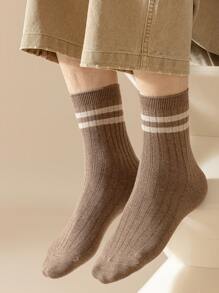 1雙/咖啡色男士長筒襪,簡單厚實透氣抗臭吸汗保暖襪子,適用於秋冬季節 - 咖啡棕 - 查看 1