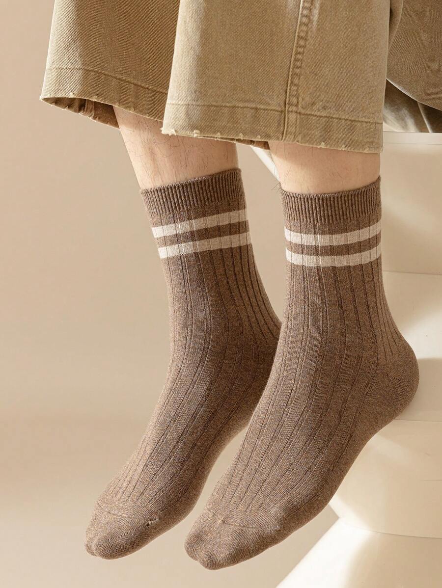 1雙/咖啡色男士長筒襪,簡單厚實透氣抗臭吸汗保暖襪子,適用於秋冬季節 - 咖啡棕 - 查看 1