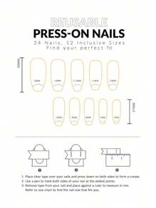 24入組長棺材形狀的人造指甲，附1塊指甲檔和1塊果凍膠壓克力指甲補給品 - 彩色 - 查看 5