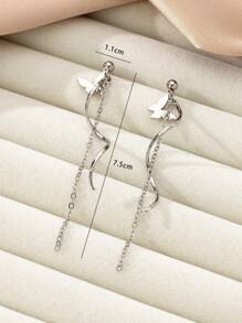 1pair Metallic Tassel Chain Butterfly Pendant Drop Earrings Wedding Gift - Silver - View 4