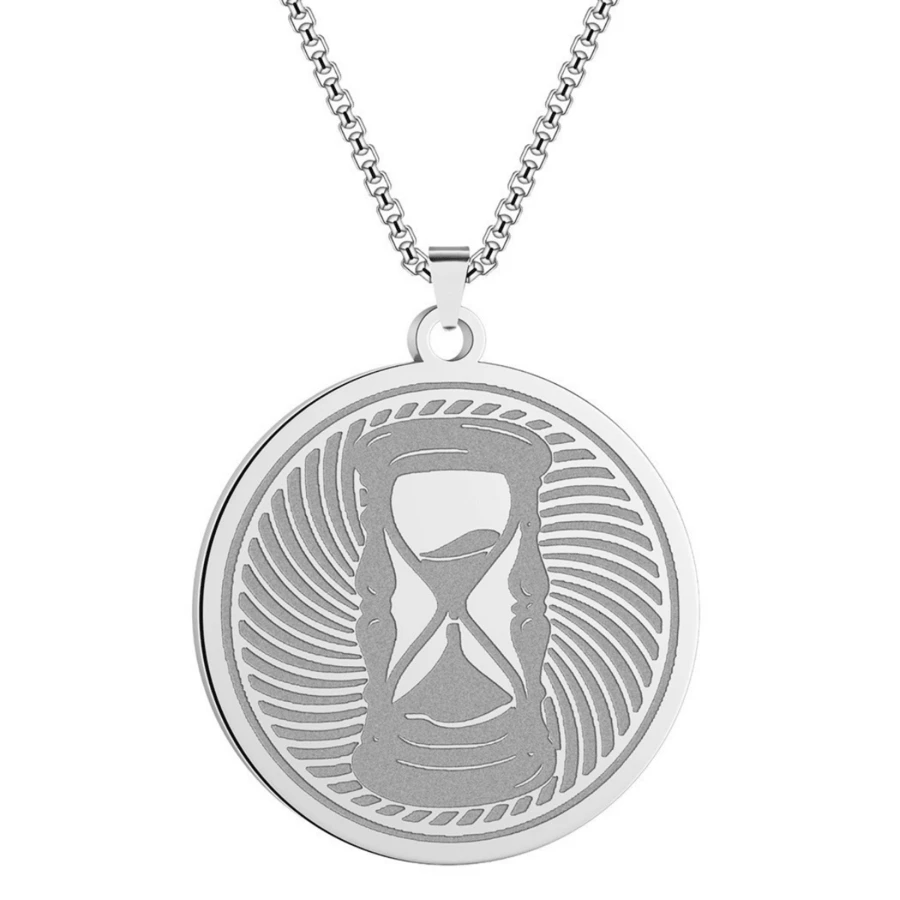 1條時尚不鏽鋼與鋅合金男士圓形吊墜項鍊,適合日常佩戴