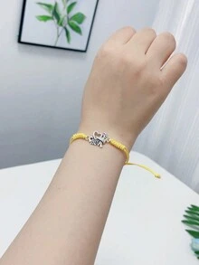 1pc Handmade Adjustable Cheerleading Bracelet With Beading Detail Cheer Team Performance Wrist Cord - Yellow - View 1