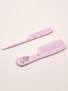 2件套可爱卡通动物和食物图案梳子套装，方便居家或旅行使用，包含梳子、美发工具、美发产品和配件，适用于理发店、美容院、返校季、旅行度假等场合，是女士美发必备品。套装包含梳子、解结梳、球形梳、迷你梳子套装、木梳、卷发梳、美发设备、发型设计、美发、梳子、梳子套装、梳子、卷发梳、解结梳、女士梳子、理发师、理发配件、理发店、美发设备。