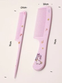 2件套可爱卡通动物和食物图案梳子套装，方便居家或旅行使用，包含梳子、美发工具、美发产品和配件，适用于理发店、美容院、返校季、旅行度假等场合，是女士美发必备品。套装包含梳子、解结梳、球形梳、迷你梳子套装、木梳、卷发梳、美发设备、发型设计、美发、梳子、梳子套装、梳子、卷发梳、解结梳、女士梳子、理发师、理发配件、理发店、美发设备。