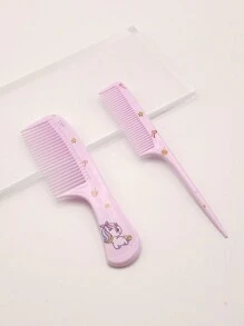 2件套可爱卡通动物和食物图案梳子套装，方便居家或旅行使用，包含梳子、美发工具、美发产品和配件，适用于理发店、美容院、返校季、旅行度假等场合，是女士美发必备品。套装包含梳子、解结梳、球形梳、迷你梳子套装、木梳、卷发梳、美发设备、发型设计、美发、梳子、梳子套装、梳子、卷发梳、解结梳、女士梳子、理发师、理发配件、理发店、美发设备。