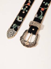 Boho 1pc Asymmetrical Western Style Belt With Random Rose Shaped Buckle For Women, Printed Halloween Summer, School Fall, Autumn, Halloween