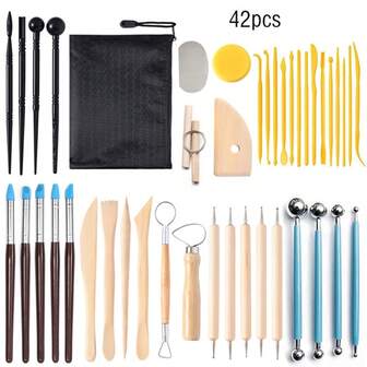 42 piezas cerámico Set herramienta , incluir arcilla escultura Cuchillo , arcilla Esponja , redondo Palo , para DIY escultura Artesanía , arcilla de cerámica sculpting Herramienta doble faz cerámico arcilla Herramienta de tallado Set , con bolsa de almacenamiento