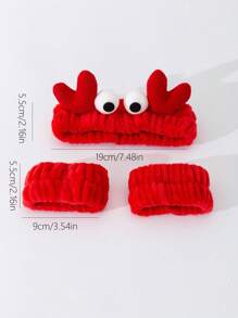 洗脸腕带 + 小螃蟹发箍 家居浴室装饰 秋季装饰 返校季发饰 - 紅色 - 查看 4