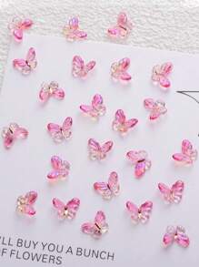 Bộ 30 miếng nhựa trang trí móng tay hình bướm ombre màu hồng DIY Phụ kiện trang trí móng tay - Hồng - Xem 3