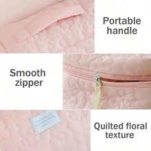 1 件大號粉色米色花朵圖案化妝包,糖果色可愛便攜式手提包,大容量旅行存儲,盥洗用品收納袋 - 粉色 - 查看 5