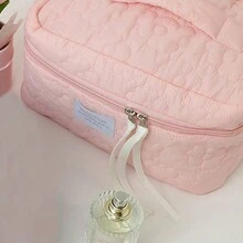 1 件大號粉色米色花朵圖案化妝包,糖果色可愛便攜式手提包,大容量旅行存儲,盥洗用品收納袋 - 粉色 - 查看 8