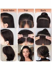 4英寸/8英寸/12英寸假发2片装合成天然接发发夹假发片女士发垫耐热纤维隐形自然深棕色