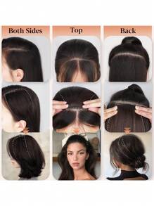 件裝帶髮夾夾的緩衝合成天然接發，4 英寸/8 英寸/12 英寸，耐熱纖維，隱形輕質，女式，淺棕色 - Light Brown - 查看 10