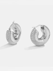 1pair Stainless Steel Exaggerated & Minimalist Thread Hollow Out Silver Hoop Earrings - Silver - View 2