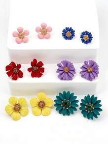 Betykuku 6pairs Colorful Flower Shaped Stud Earrings Valentines - Multicolor - View 2