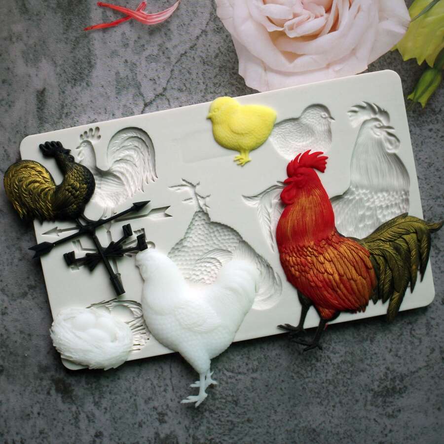 1入組公雞造型矽膠軟糖模具,糖果紙杯蛋糕巧克力模具,裝飾工具適用於蛋糕,廚房配件,生日派對 - 淺灰色 - 查看 1