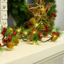Christmas Garland Lights String, Red Berries Pine Cones Pine Needles, Xmas Decorative Lights For Home Table Fireplace Christmas Decor Christmas Gift Thanksgiving Christmas Tree Decor Ornaments Christmas Light Bedroom Decor Home Decor Party Decor Holiday Festival Room Decor
