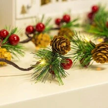 Christmas Garland Lights String, Red Berries Pine Cones Pine Needles, Xmas Decorative Lights For Home Table Fireplace Christmas Decor Christmas Gift Thanksgiving Christmas Tree Decor Ornaments Christmas Light Bedroom Decor Home Decor Party Decor Holiday Festival Room Decor